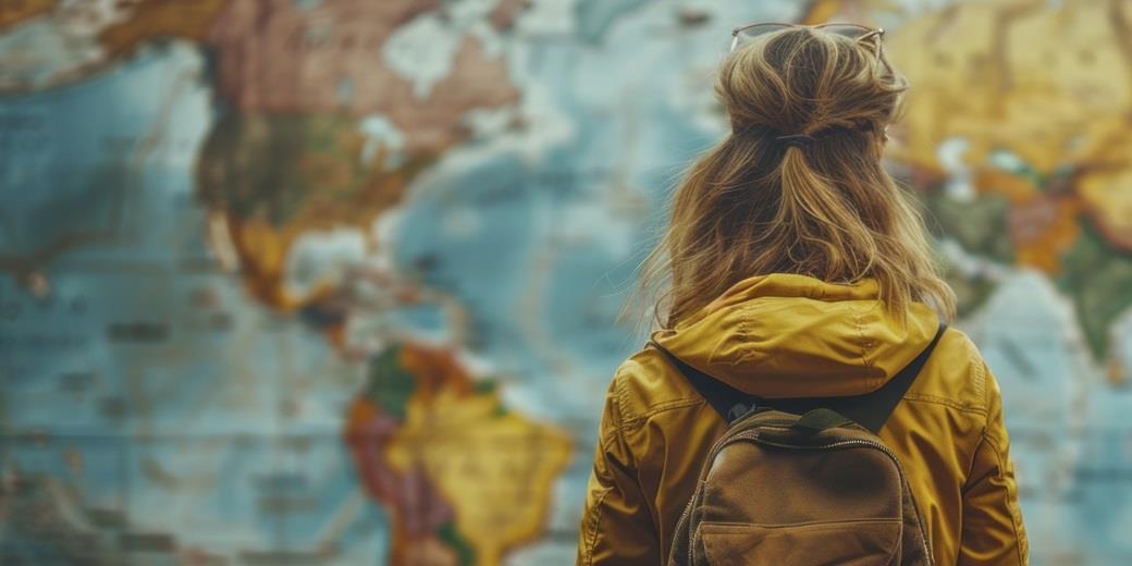 Girl looking at world map