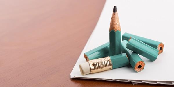 A pencil in pieces