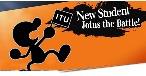A cartoon man with a ITU flag