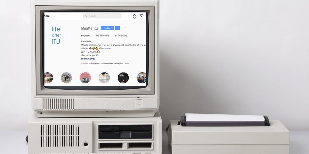 Old computer showing an instagram page