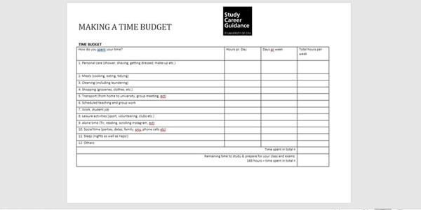 Picture of a form for making a time budget